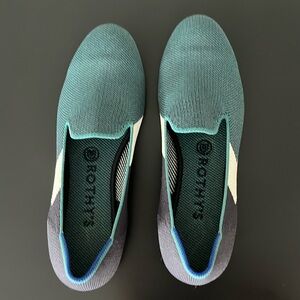 Teal, navy, white Rothy flats
